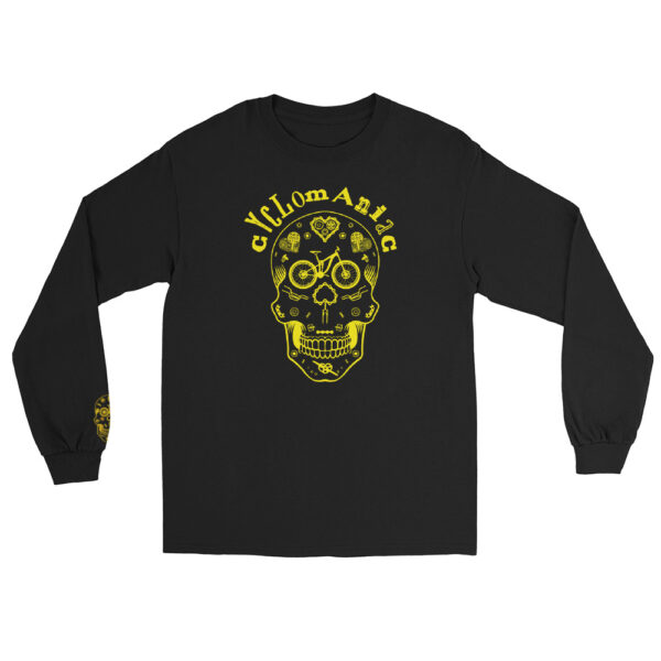 Yellow "Cyclomaniac" (Sugar Scull) Men’s Long Sleeve Shirt - Image 3