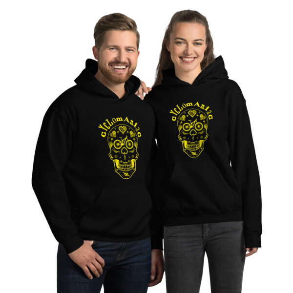 Yellow CYCLOmaniac Sugar Scull - Unisex Hoodie - Image 4