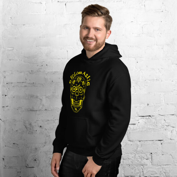 Yellow CYCLOmaniac Sugar Scull - Unisex Hoodie - Image 3