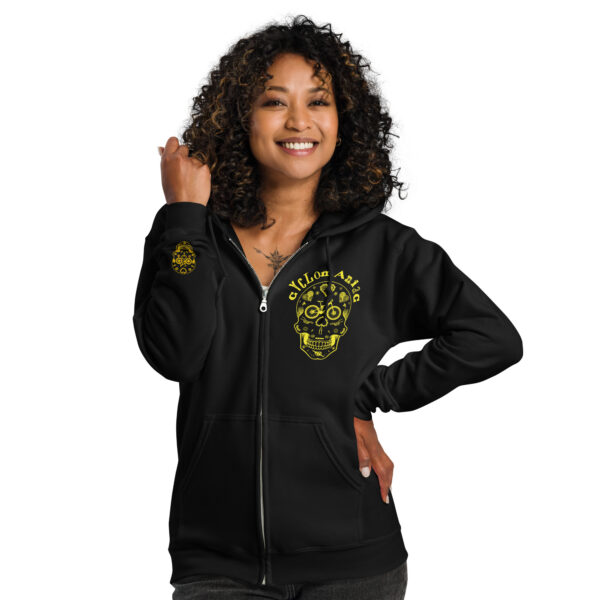 Yellow CYCLOmaniac Sugar Scull - Unisex heavy blend zip hoodie - Image 2