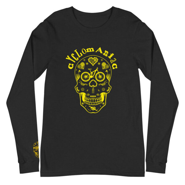Yellow "Cyclomaniac" (Sugar Scull) Unisex Long Sleeve Tee - Image 3