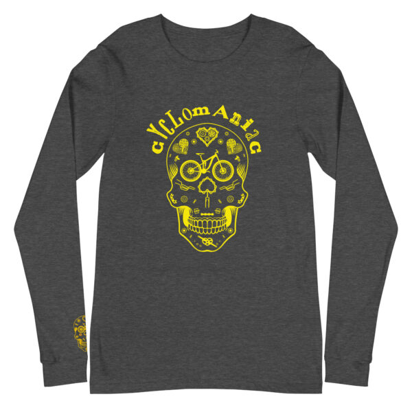Yellow "Cyclomaniac" (Sugar Scull) Unisex Long Sleeve Tee - Image 7