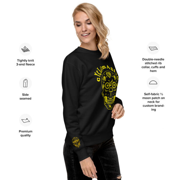 Yellow CYCLOmaniac Sugar Scull - Unisex Premium Sweatshirt - Image 2
