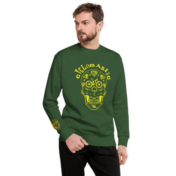 Yellow CYCLOmaniac Sugar Scull - Unisex Premium Sweatshirt - Image 9