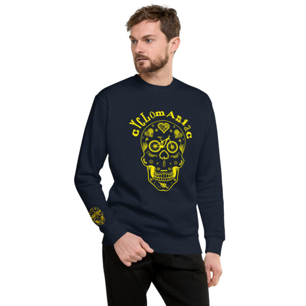 Yellow CYCLOmaniac Sugar Scull - Unisex Premium Sweatshirt - Image 5