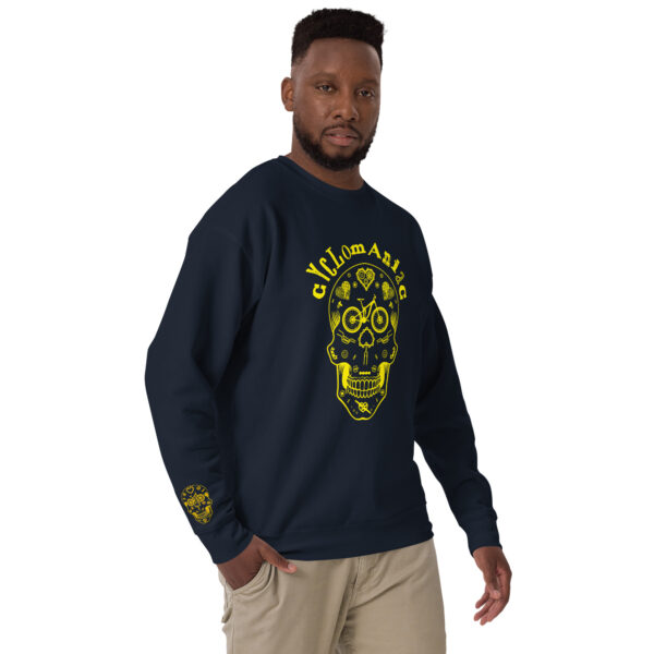Yellow CYCLOmaniac Sugar Scull - Unisex Premium Sweatshirt - Image 4