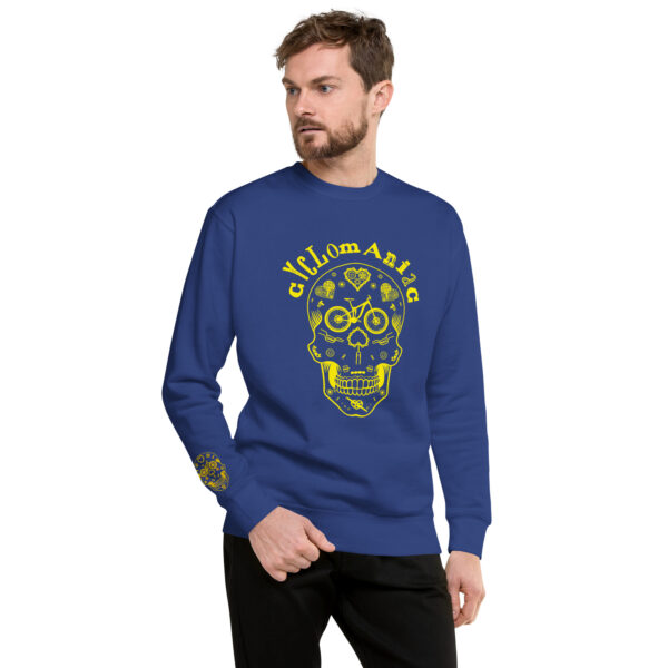 Yellow CYCLOmaniac Sugar Scull - Unisex Premium Sweatshirt - Image 7