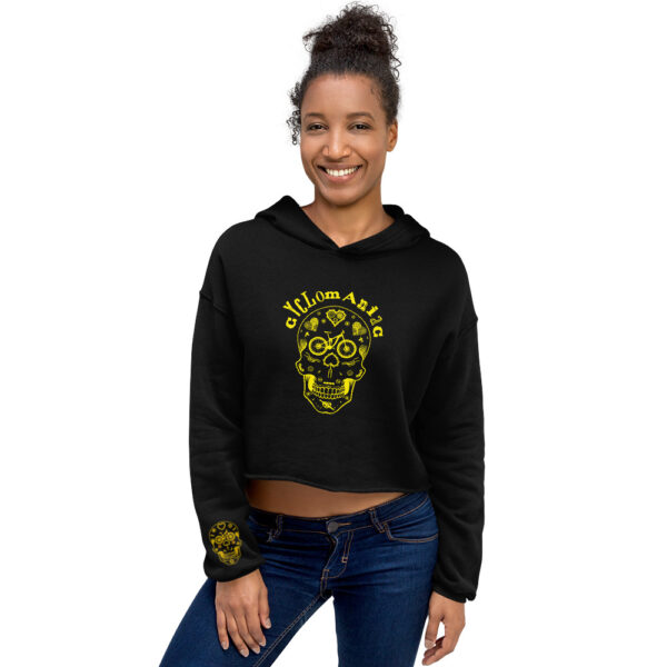 Yellow CYCLOmaniac Sugar Scull - Crop Hoodie - Image 2