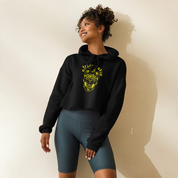 Yellow CYCLOmaniac Sugar Scull - Crop Hoodie - Image 3